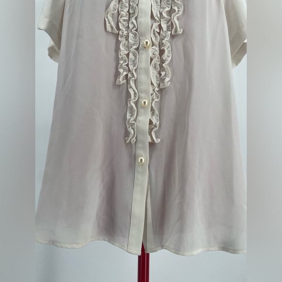 2FOR$30 Retro Ann Taylor Off White Ruffle Detailed Secretary Blouse - Picture 5 of 11